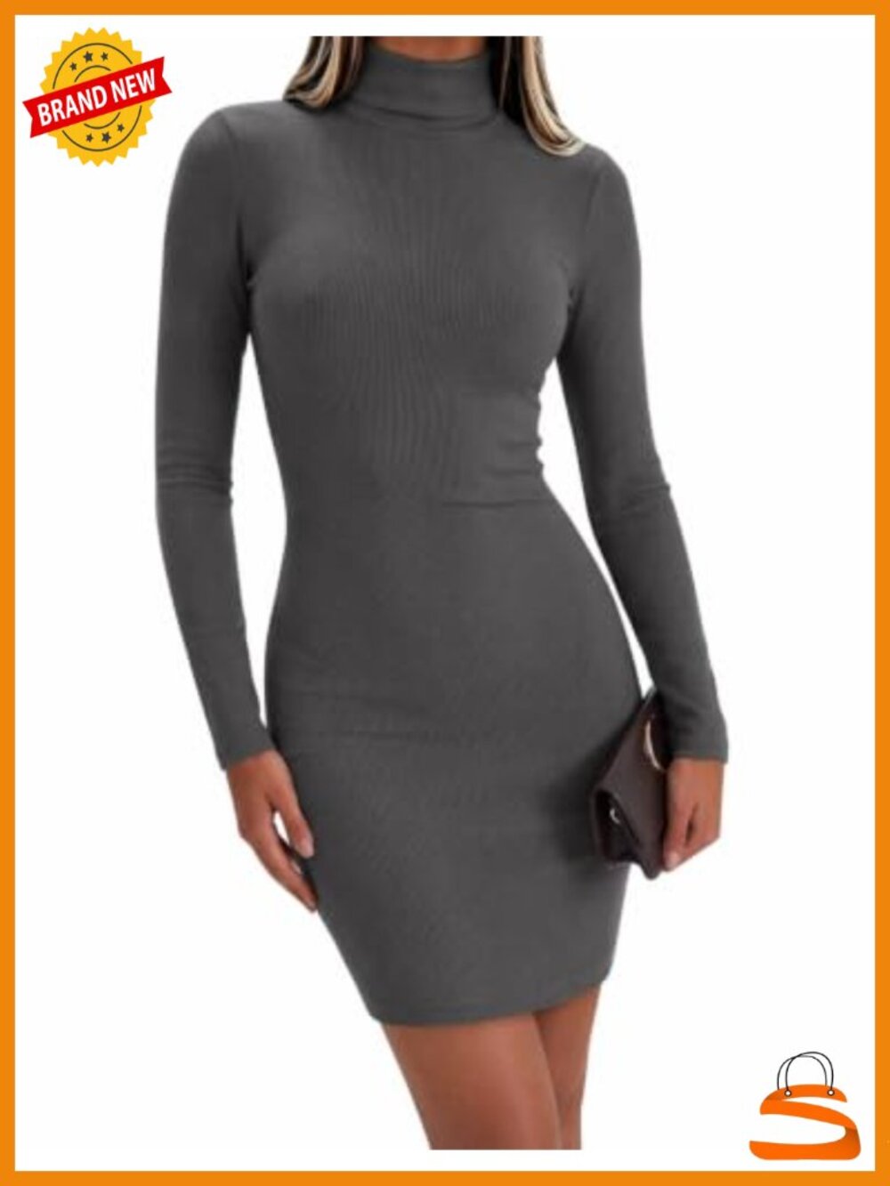 Women's Turtleneck Ribbed Sweater Dress Long Sleeve Bodycon Mini